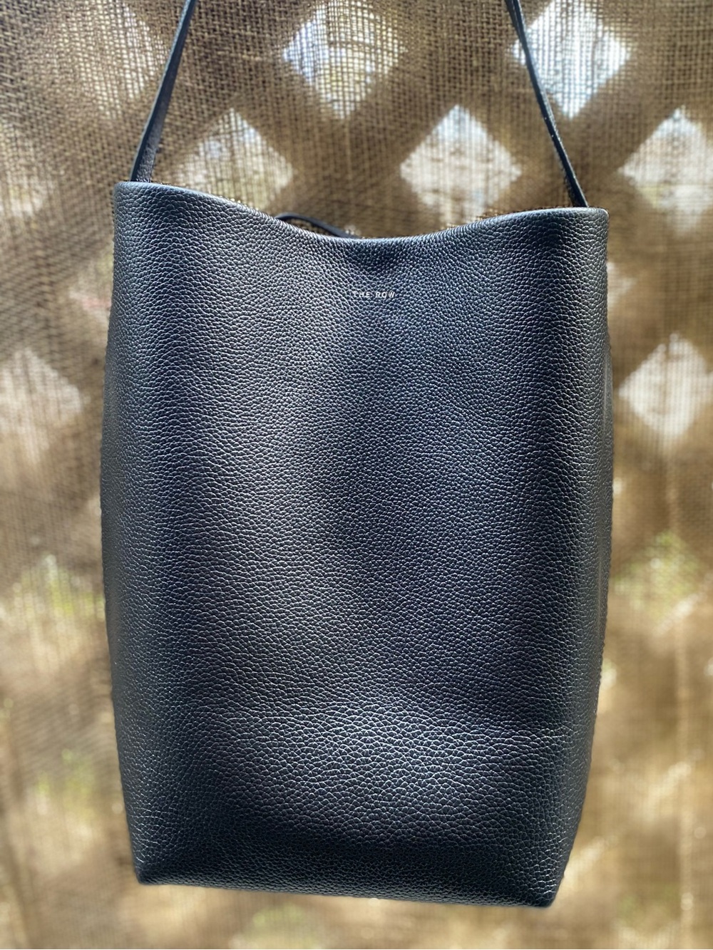 The Row N/S Park Medium Tote in Black Grained Calfskin with Tan Suede Interior
